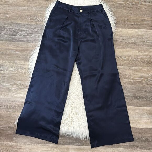 Rachel Zoe Elegant 100% Silk Navy Wide-Leg Pants .NWOT - Picture 1 of 8